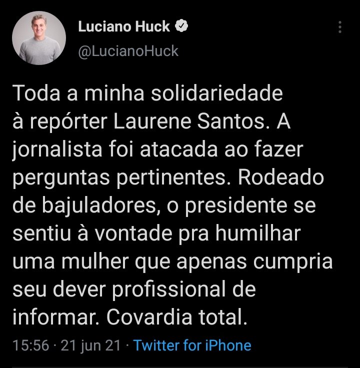 Luciano Huck prestou apoio à repórter (Reprodução/Twitter)
