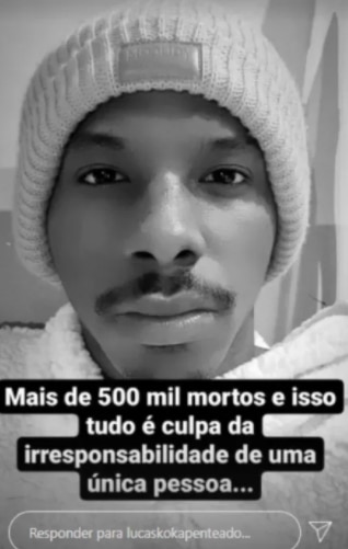 Lucas Penteado perdeu seguidores após lamentar as 500 mil mortes (Reprodução/Instagram Stories)