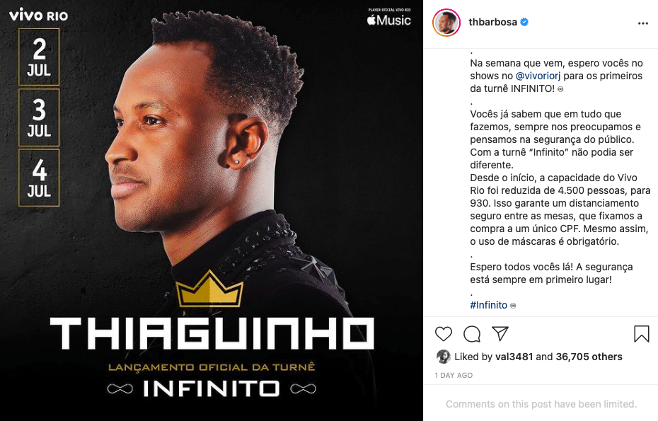 Após ser criticado por anunciar turnê, Thiaguinho se pronuncia: “Segurança sempre em primeiro lugar” (Reprodução)