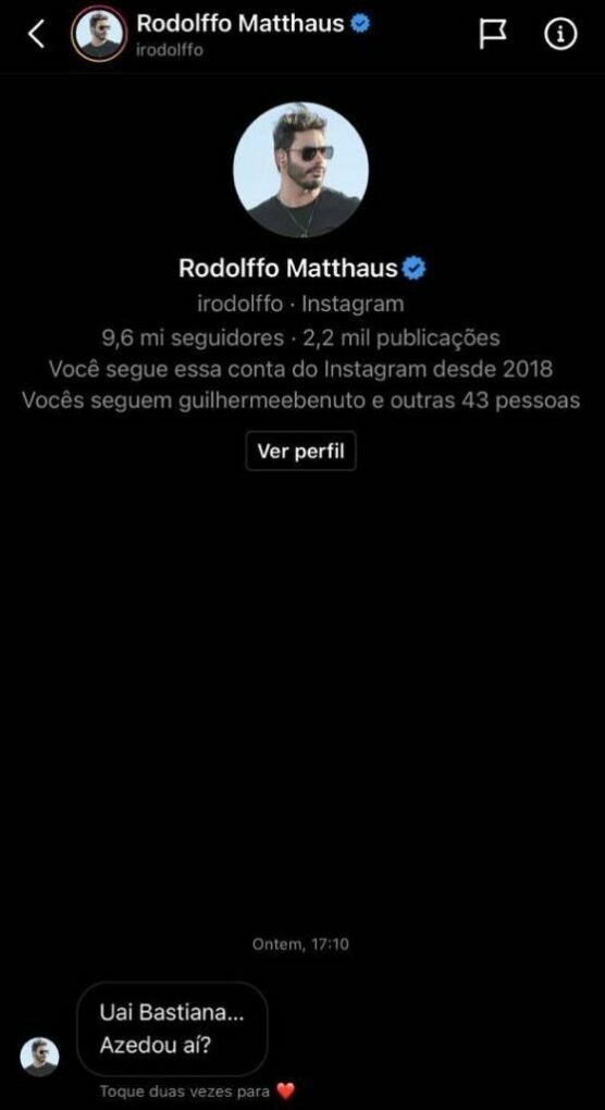 Rodolffo enviou mensagem para affair casada de Eduardo Costa (Reprodução/Instagram)