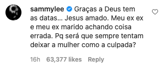 Sammy Lee quebra silêncio e fala sobre suposta traição a Ed Gama (Reprodução/Instagram)