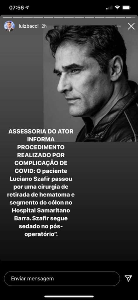 O jornalista Luiz Bacci postou sobre o estado de saúde de Luciano Szafir (Reprodução/Instagram)