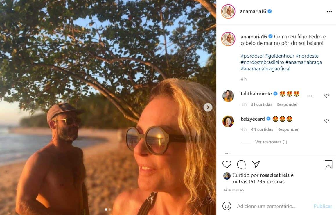 Ana Maria Braga compartilha clique raro com o filho, Pedro (Foto: Reprodução/Instagram)