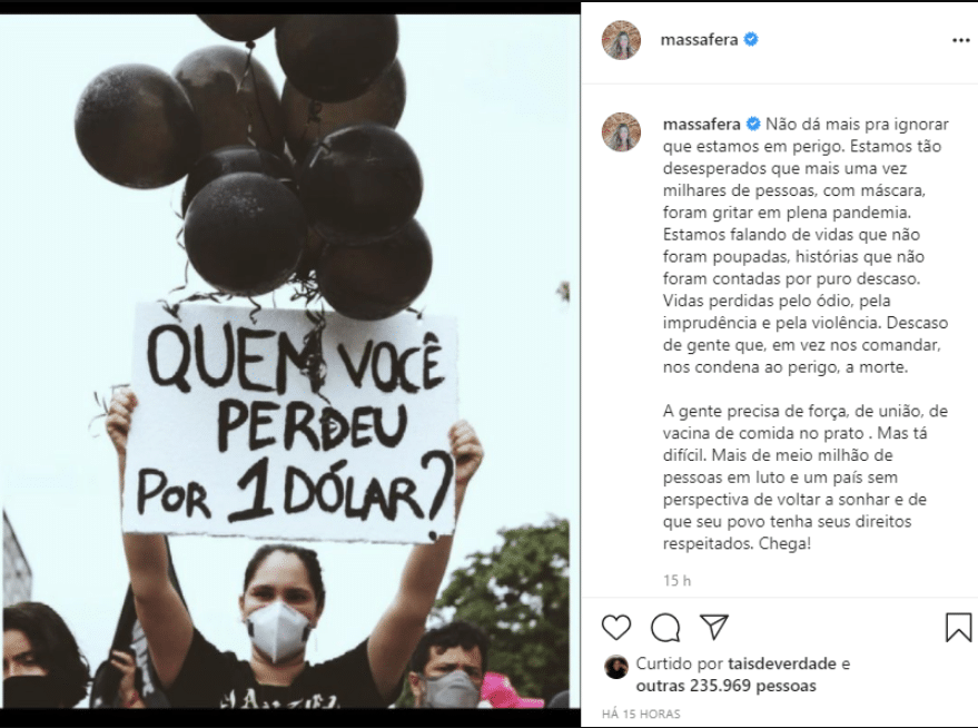 Grazi Massafera fez desabafa sobre o atual governo de Jair Bolsonaro (Foto: Reprodução)