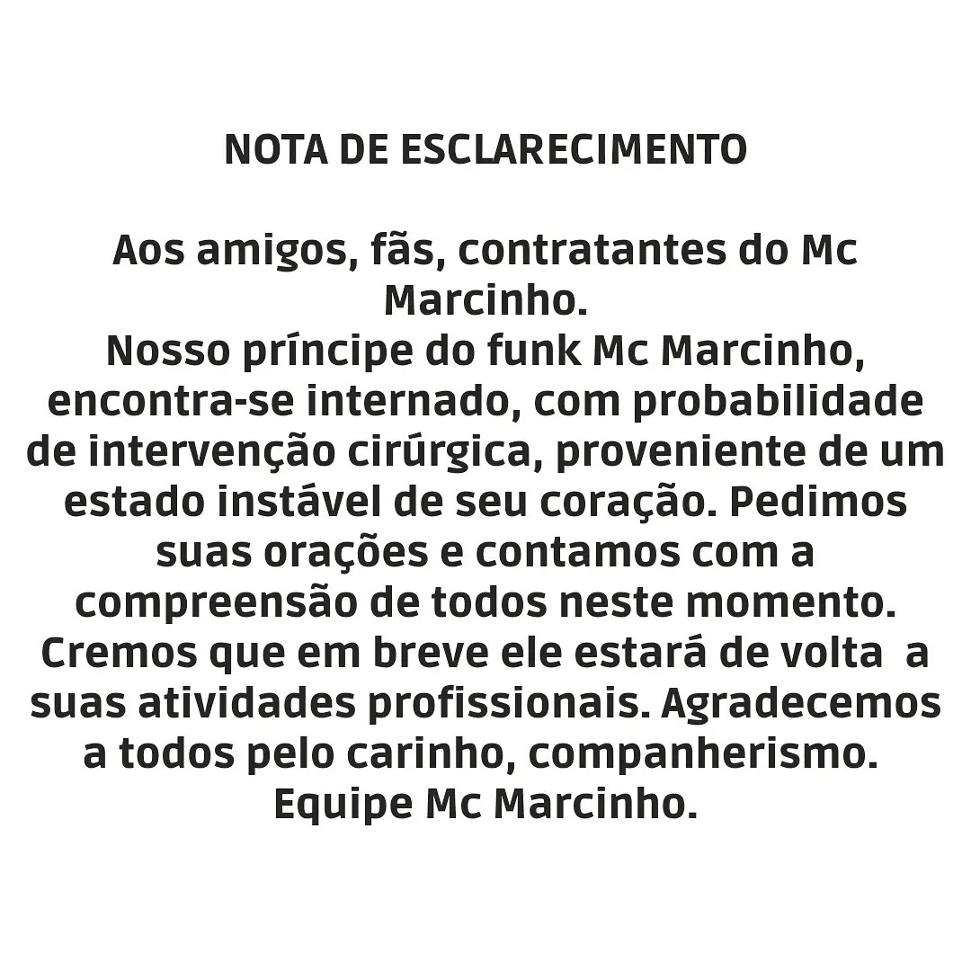 MC Marcinho passará por cirurgia após problemas no coração (Reprodução/Instagram)