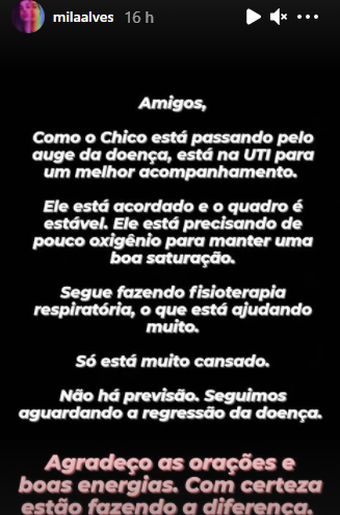 Com Covid-19, Chico Garcia é transferido para a UTI (Reprodução/Instagram)