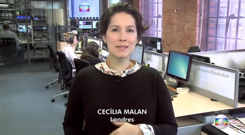 Cecília Malan na redação da Globo em Londres (Reprodução/Globo)