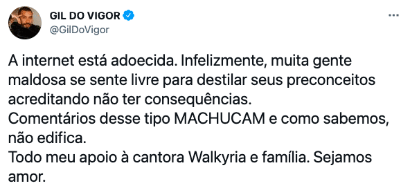 Gil do Vigor lamenta morte do filho de Walkyria Santos (Reprodução/Twitter)