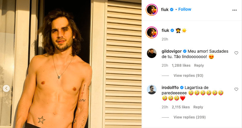 Fiuk publica foto sem camisa e Rodolffo debocha (Reprodução/Instagram)