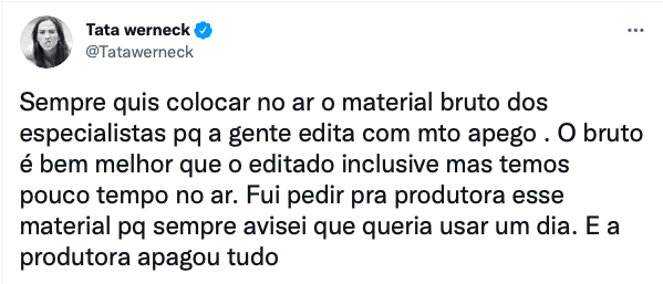 Tatá Werneck se irrita após produtora ter apagado gravação do Lady Night (Reprodução/Twitter)