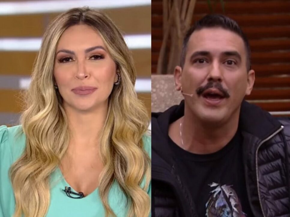 Thalita Oliveira no Fala Brasil e André Marques no É de Casa (Reprodução - Record TV - TV Globo)