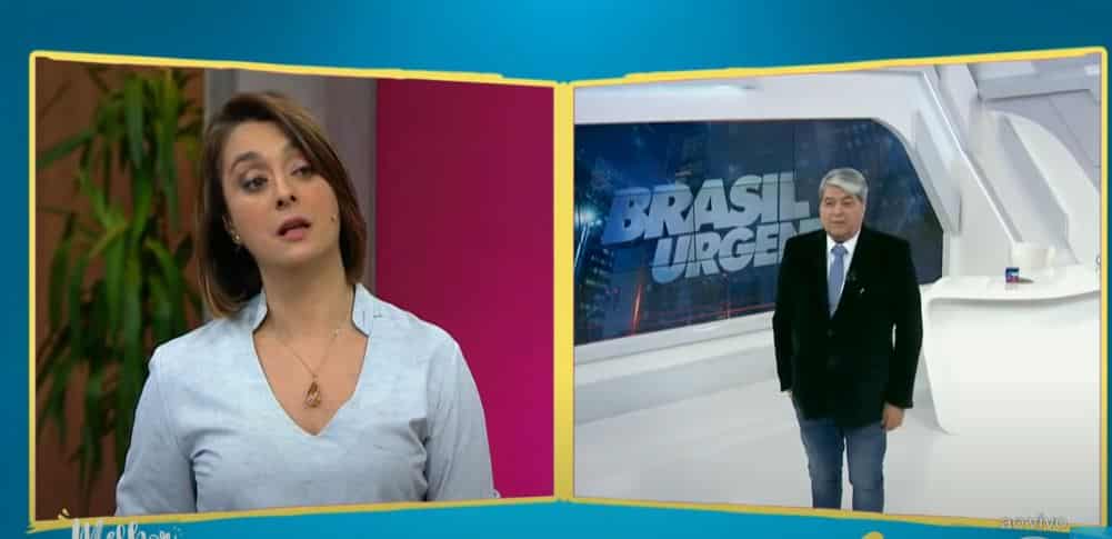 Cátia Fonseca e Datena falam sobre previsões ao vivo na Band (Foto: Reprodução)