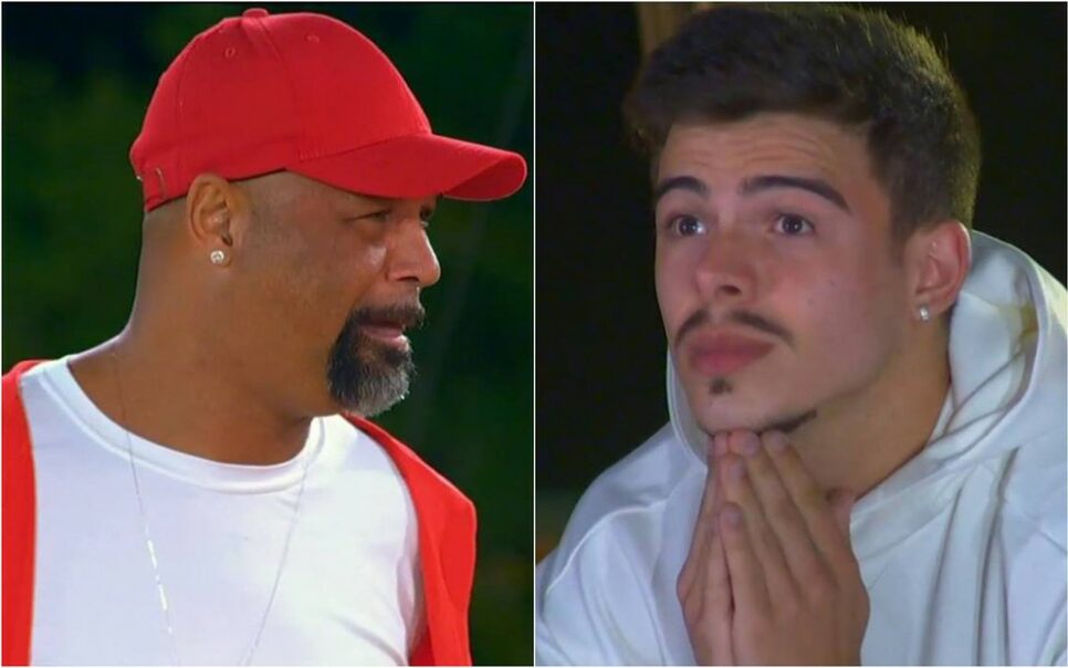 Dinei e Thomaz Costa no Ilha Record (Foto: Reprodução)