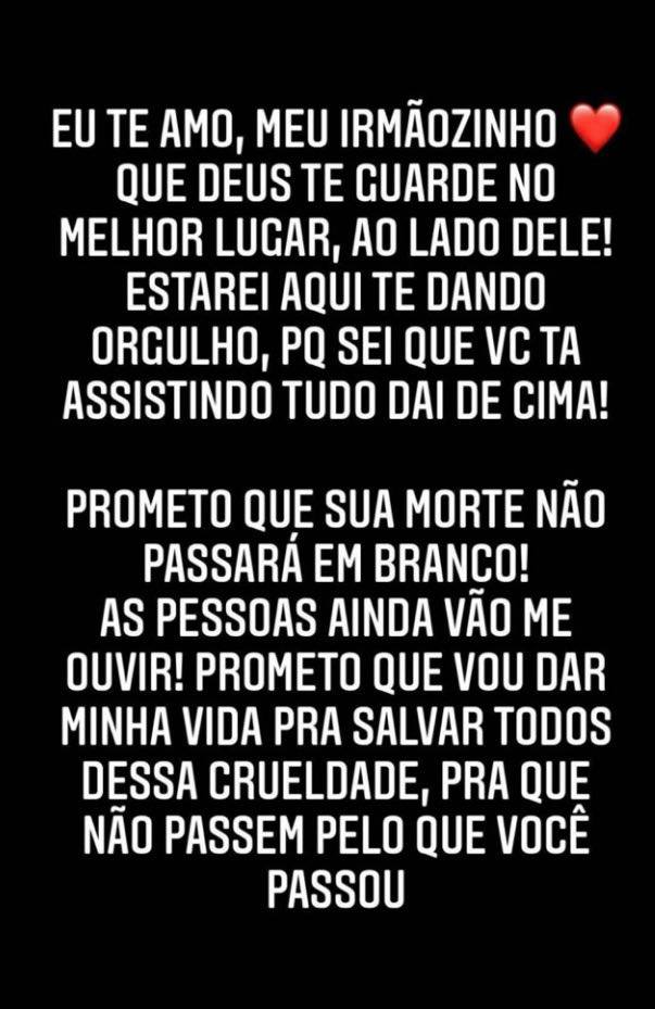 Filho mais velho de Walkyria Santos se manifesta sobre morte do irmão e aponta culpados