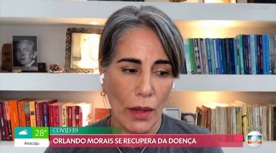 Glória Pires se emociona ao vivo no É de Casa ao falar da luta do marido contra a Covid-19 (Reprodução/Globo)