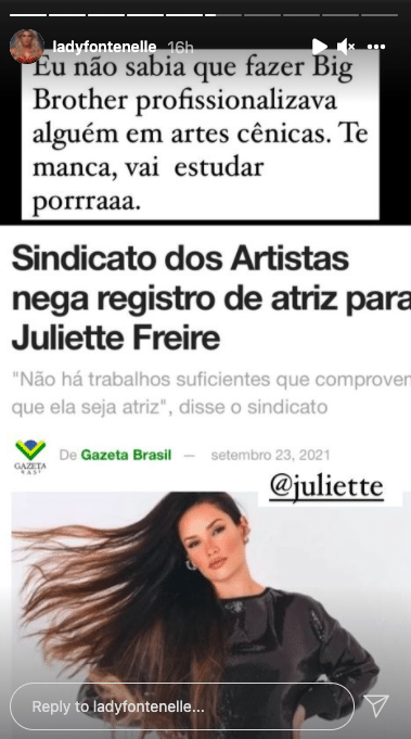 Antonia Fontenelle volta a atacar Juliette Freire: “Vá estudar” (Reprodução/Instagram)