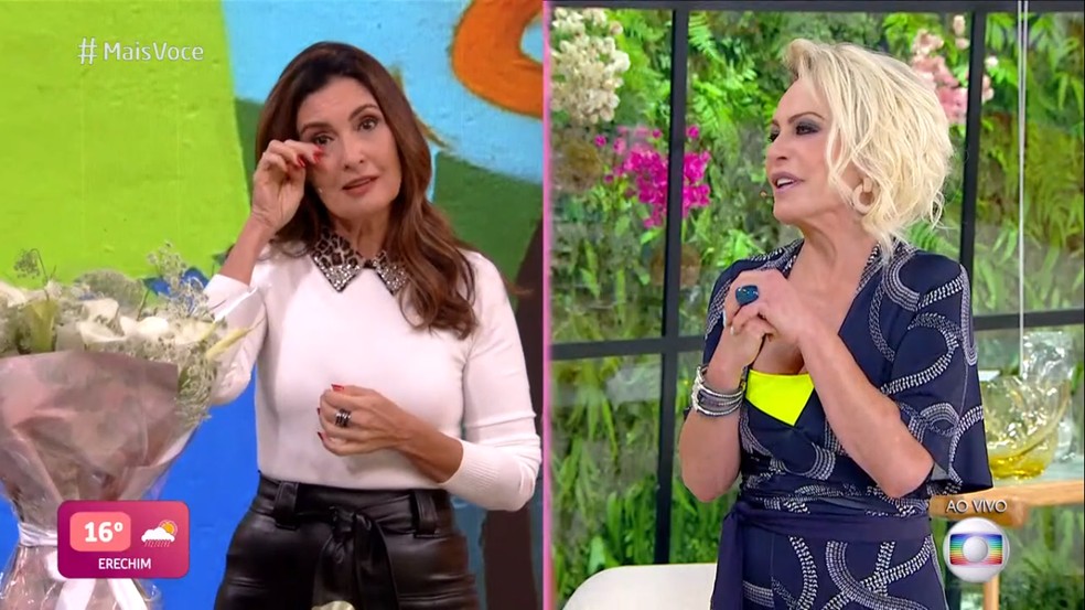 Ana Maria Braga surpreende Fátima Bernardes ao vivo no Encontro e faz apresentadora chorar na Globo (Foto: Reprodução)