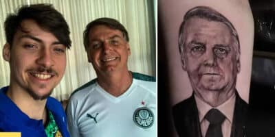 Jair Renan Bolsonaro tatuou o rosto do pai no braço (Foto: Reprodução)