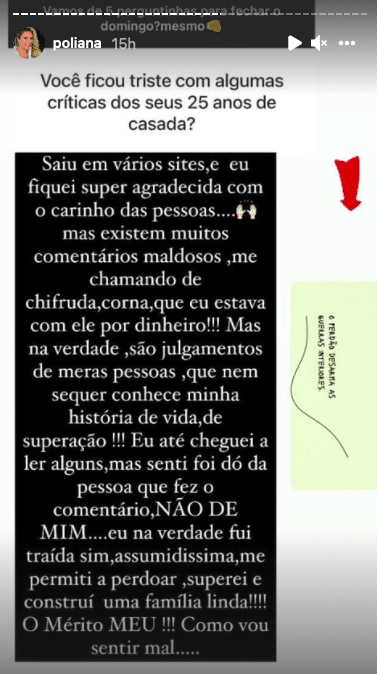 Casada há 25 anos, Poliana Rocha abre o jogo sobre Leonardo: "Fui traída sim"(Reprodução/instagram)