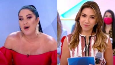 Helen Ganzarolli faz piada com Silvio Santos e Patricia Abravanel fecha a cara (Foto: Reprodução/SBT)