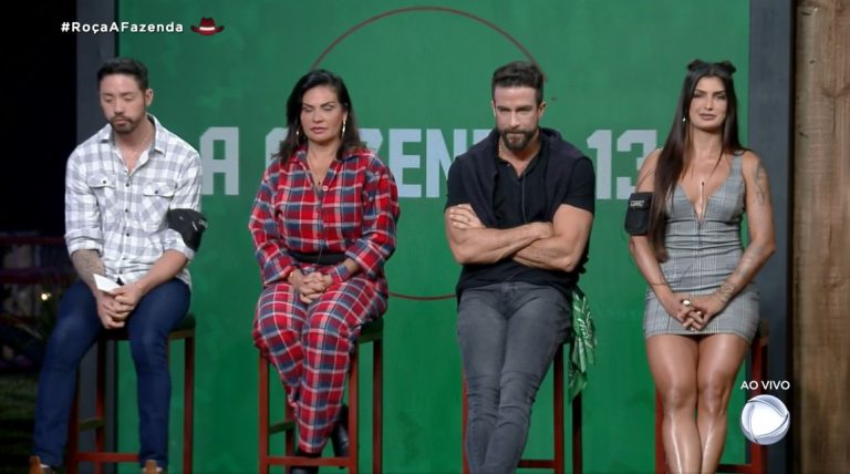 Rico Melquiades, Solange Gomes, Erasmo Viana e Marina Ferrari estão na Roça de A Fazenda 2021. (Imagem: Reprodução)