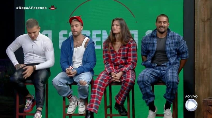 MC Gui, Gui Araújo, Dayane Mello e Bil Araújo são enviados para a Roça. (Imagem: Reprodução / Record)