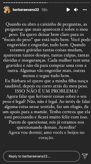 Bárbara Evans se revolta após comentários sobre seu peso (Reprodução/Instagram)