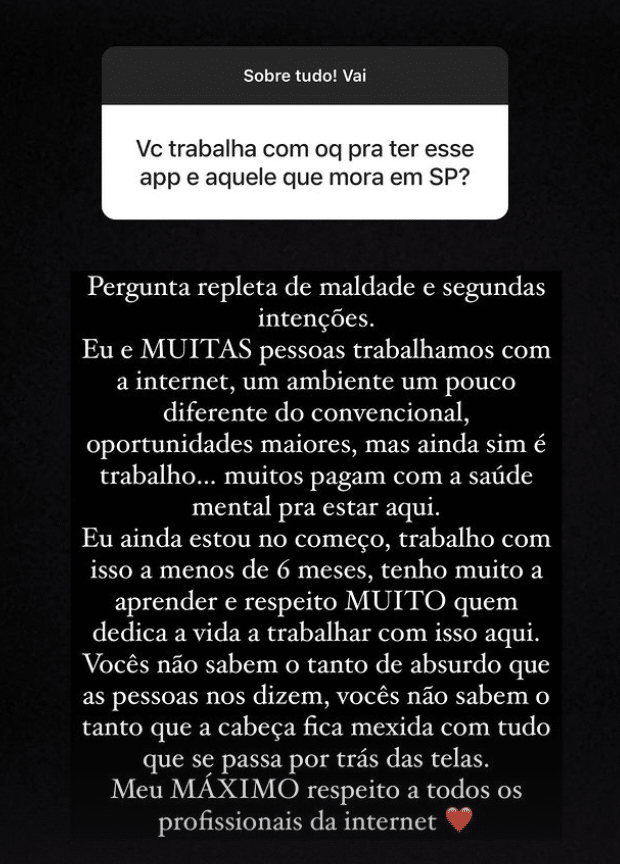 Ex de Whindersson se revolta após pergunta ‘repleta de maldade’ (Reprodução/Instagram)