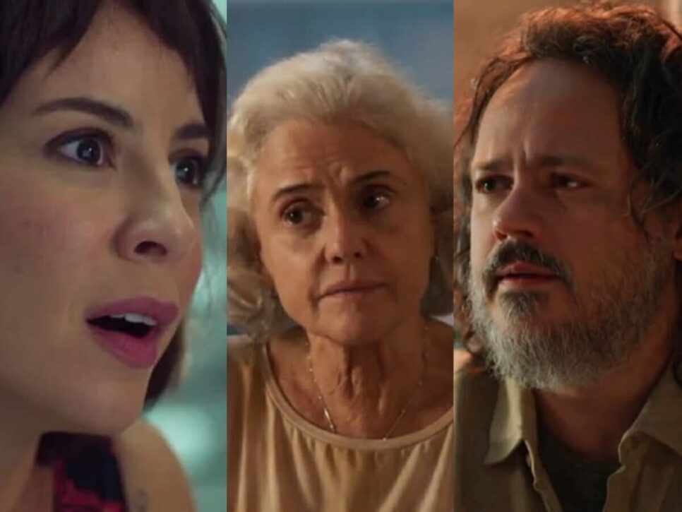 Lara (Andréia Horta), Noca (Marieta Severo) e Mateus (Danton Mello) de Um Lugar a Sol (Reprodução - TV Globo)