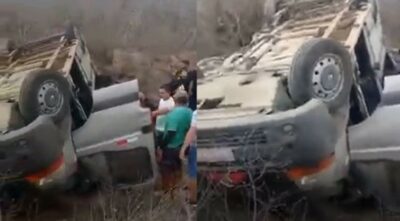 Veículo com equipe de Gusttavo Lima capota após show na Paraíba (Foto: Reprodução)