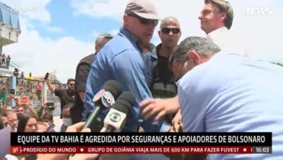 Equipe de afiliada da Globo é agredida por segurança e apoiadores de Bolsonaro (Foto: Reprodução)