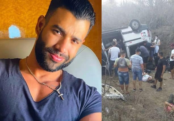 Van que transportava a banda de Gusttavo Lima capota na Paraíba (Foto: Reprodução)