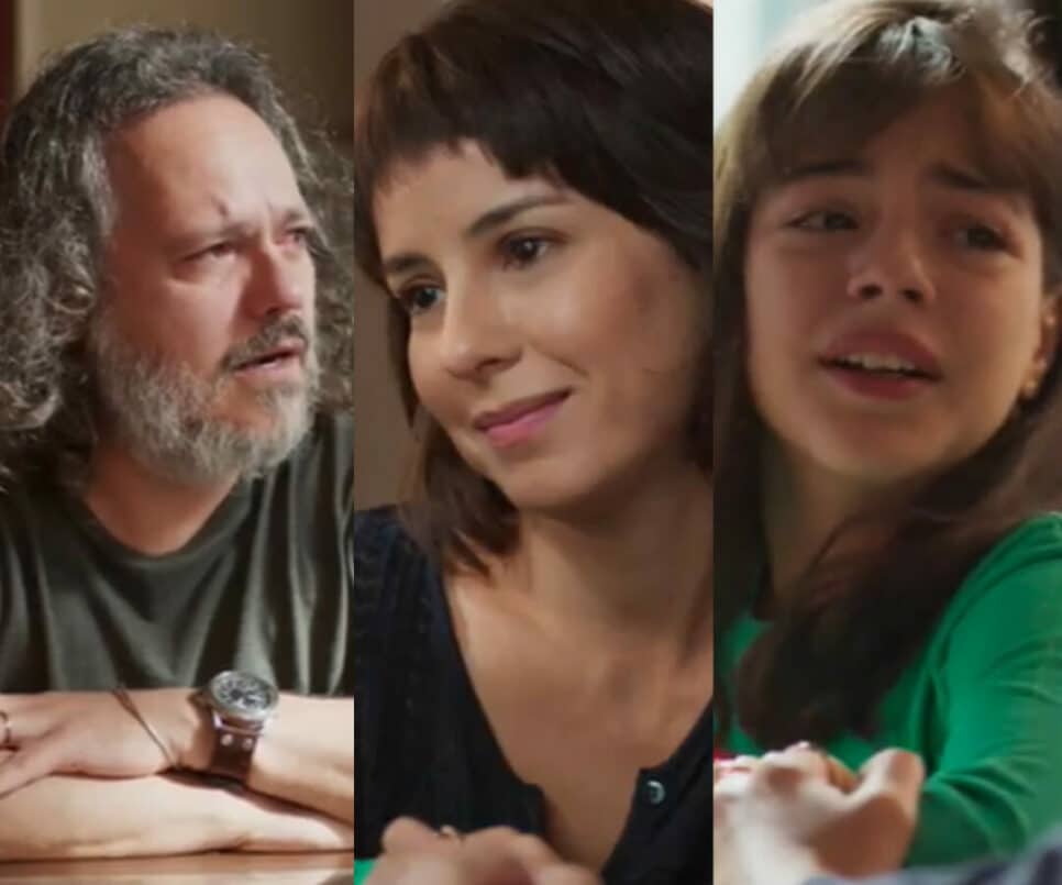 Mateus (Danton Melo), Lara (Andréia Horta) e Marie (Maju Lima) em Um Lugar ao Sol (Reprodução/Globo)