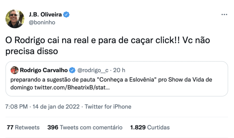 Boninho deixa recado para jornalista da Globo (Foto: Reprodução)