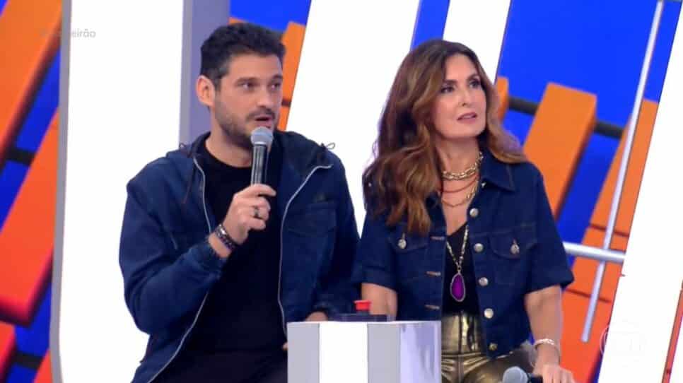 Fátima Bernardes no Caldeirão ao lado André Curvello (Foto: Reprodução)