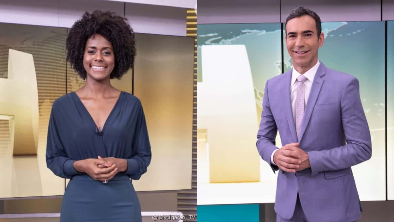 A famosa apresentadora do Fantástico, Maju Coutinho e o âncora do Jornal Hoje, César Tralli (Foto: Reprodução/Montagem)