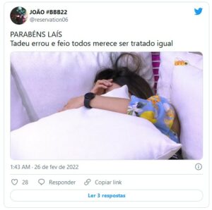 Nas redes sociais, os internautas sentiram que Tadeu desmereceu Laís (Foto: Reprodução / Twitter)