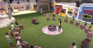 Todos participaram da Prova do Anjo na área externa do BBB22 (Foto: Reprodução / Globoplay) 