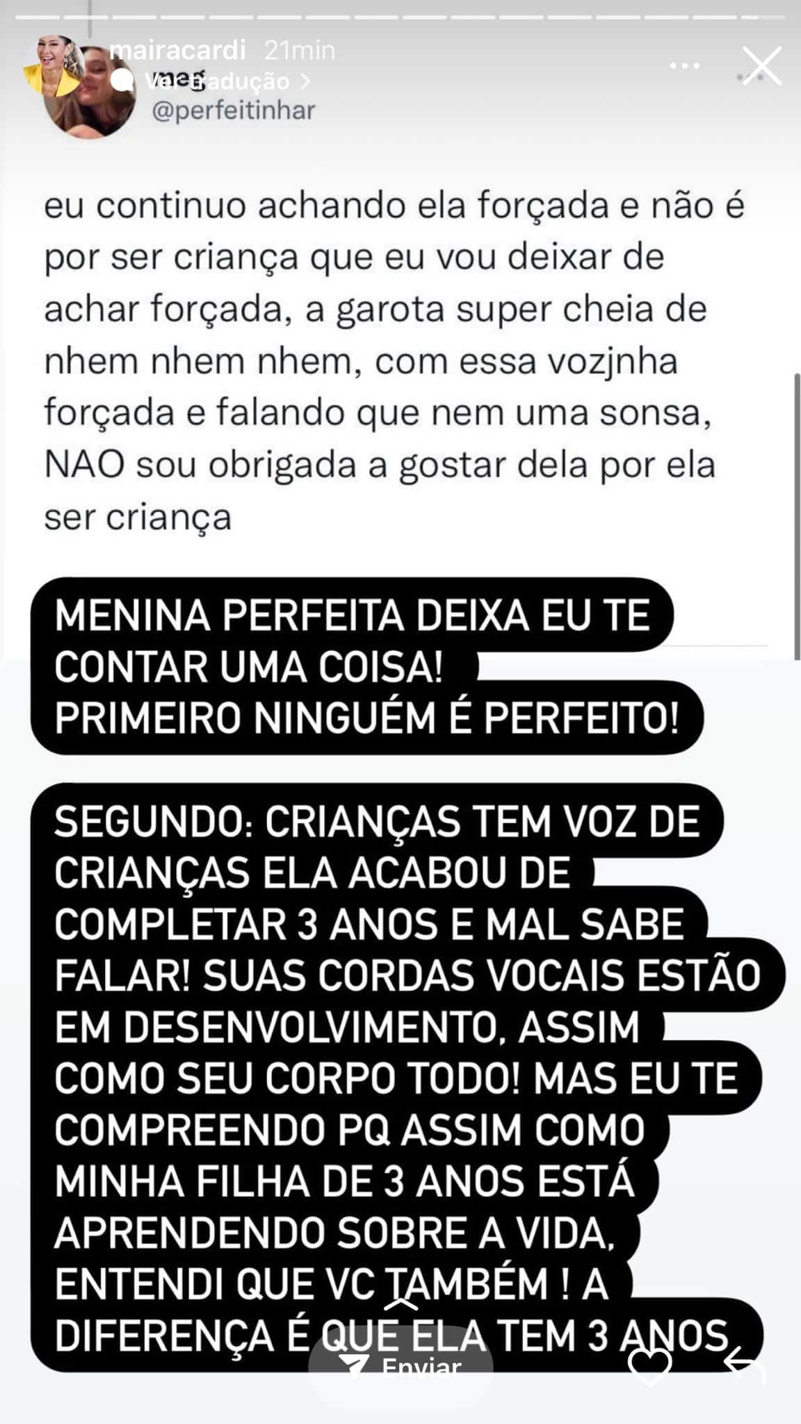 Maíra Cardi se revolta e rebate ataques a filha com Arthur Aguiar (Reprodução)