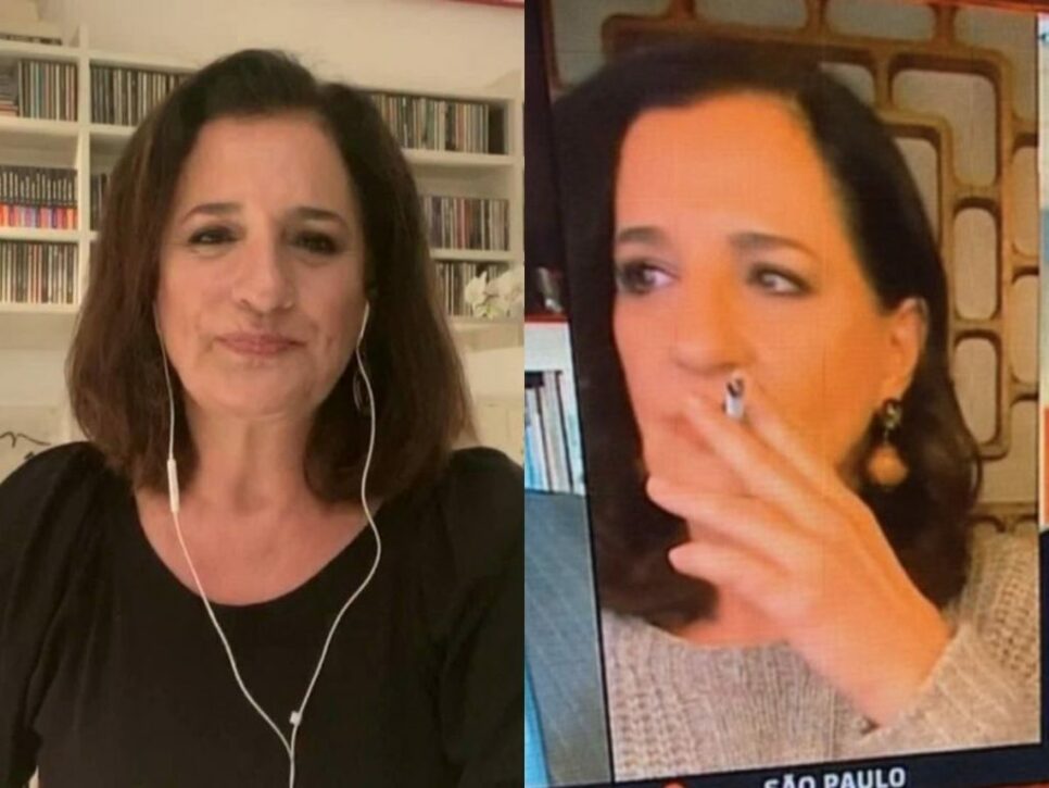Jornalista é flagrada fumando ao vivo (Foto: Reprodução)