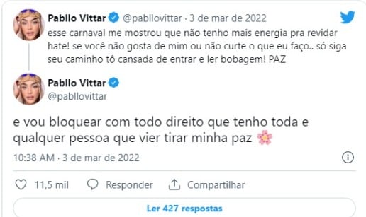 Post de Pabblo Vittar no Twitter (Foto: Reprodução)