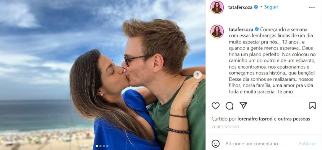 Post de Thaís Fersoza comemorando dez anos ao lado de Michel Teló no Instagram (Foto: Reprodução)