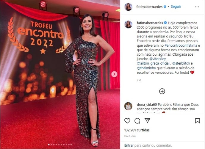 Post de Fátima Bernardes no Instagram (Foto: Reprodução)