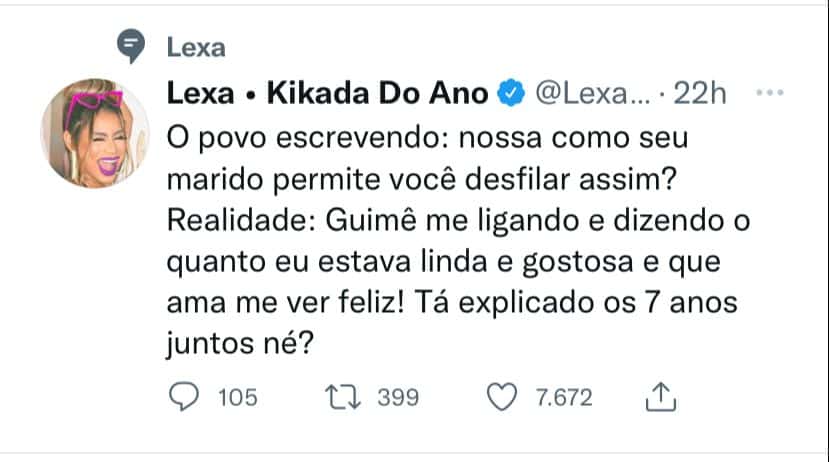 Print da publicação da Lexa  (Foto: Reprodução)