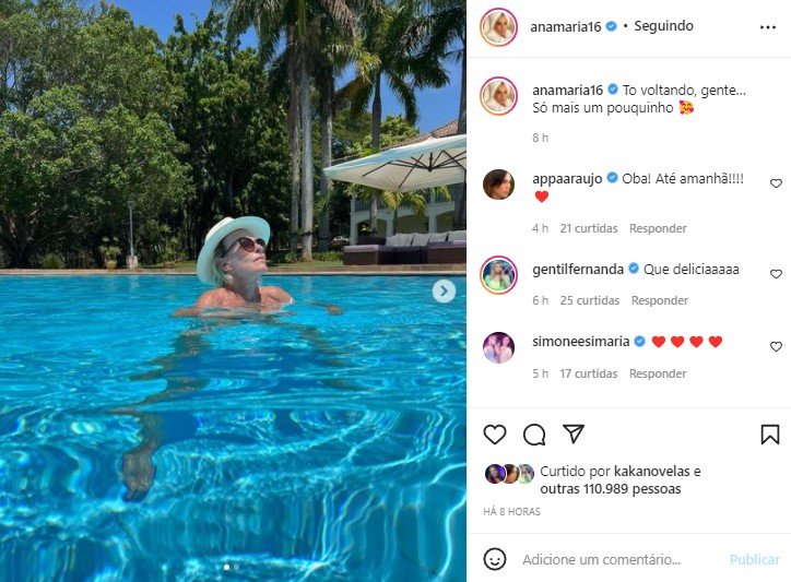 Ana Maria Braga na piscina (Foto: Reprodução)