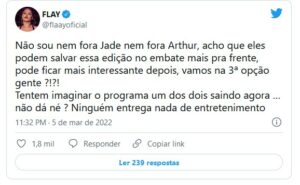 A ex-BBB Flay também declarou torcida para uma terceira via no BBB22 (Foto: Reprodução / Twitter)