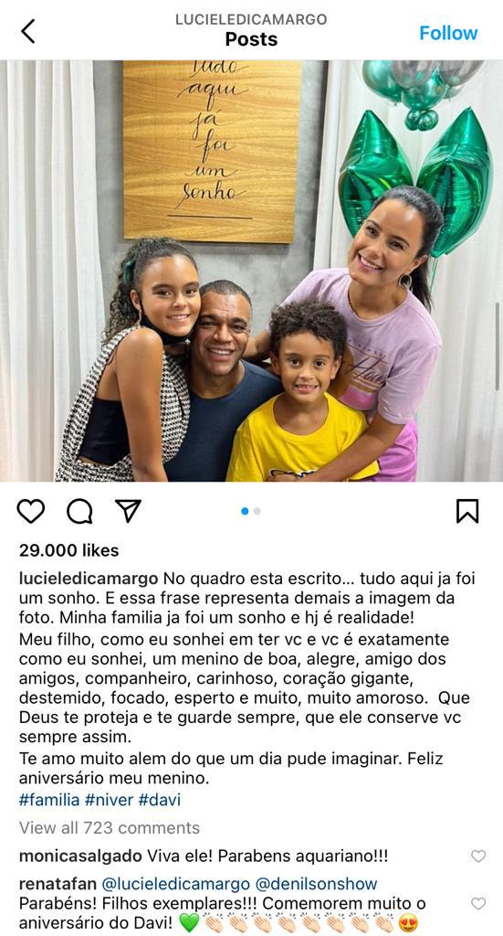 Luciele reúne família, faz textão ao lado de Denílson e Renata Fan comenta (Reprodução)