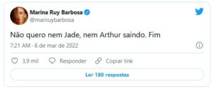 Marina Ruy Barbosa manifestou sua preferência no BBB22 (Foto: Reprodução / Twitter)