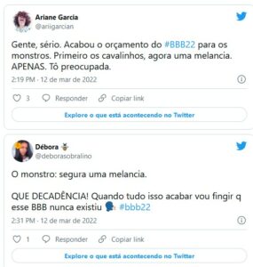 Internautas reclamaram da Globo com falta de verba no BBB22 (Foto: Reprodução / Twitter)