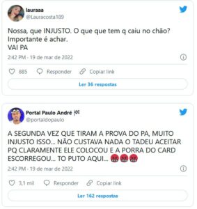 Internautas não gostaram da eliminação de Paulo André da Prova do Anjo do BBB22 (Foto: Reprodução / Twitter)